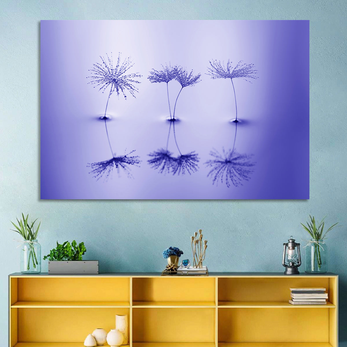 Blue Dandelion Seeds with Reflections Wall Art