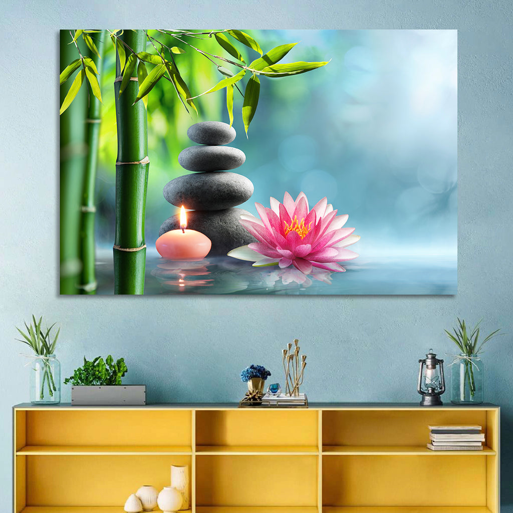 Zen Massage Stones with Waterlily Wall Art