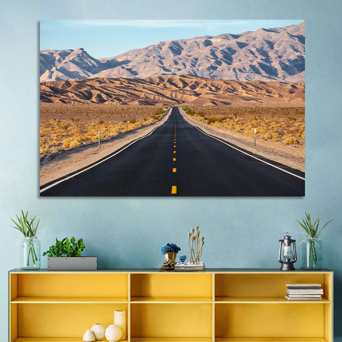 Death Valley Desert Road Wall Art in a room, landscape
