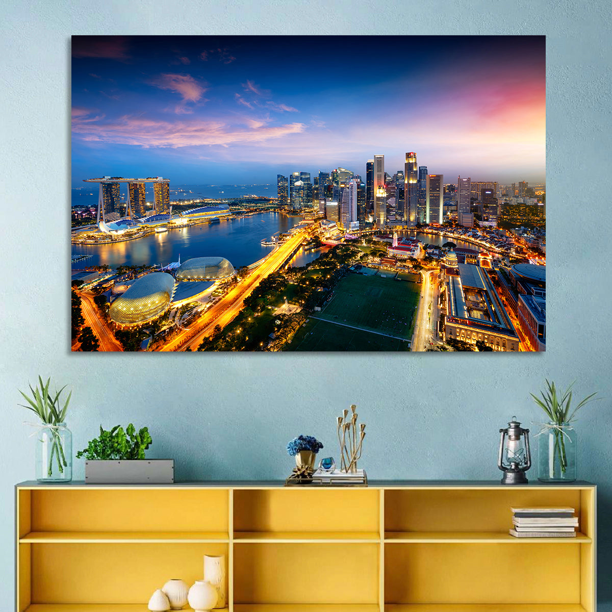 Marina Bay Twilight Singapore Wall Art in a room, landscape