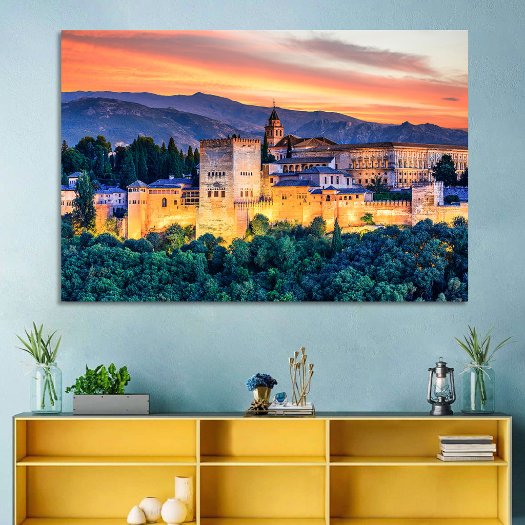 Alhambra Fortress at Golden Sunset Wall Art
