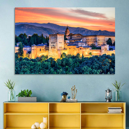 Alhambra Fortress at Golden Sunset Wall Art