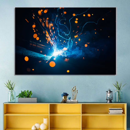 Bright Blue Welding Sparks Wall Art