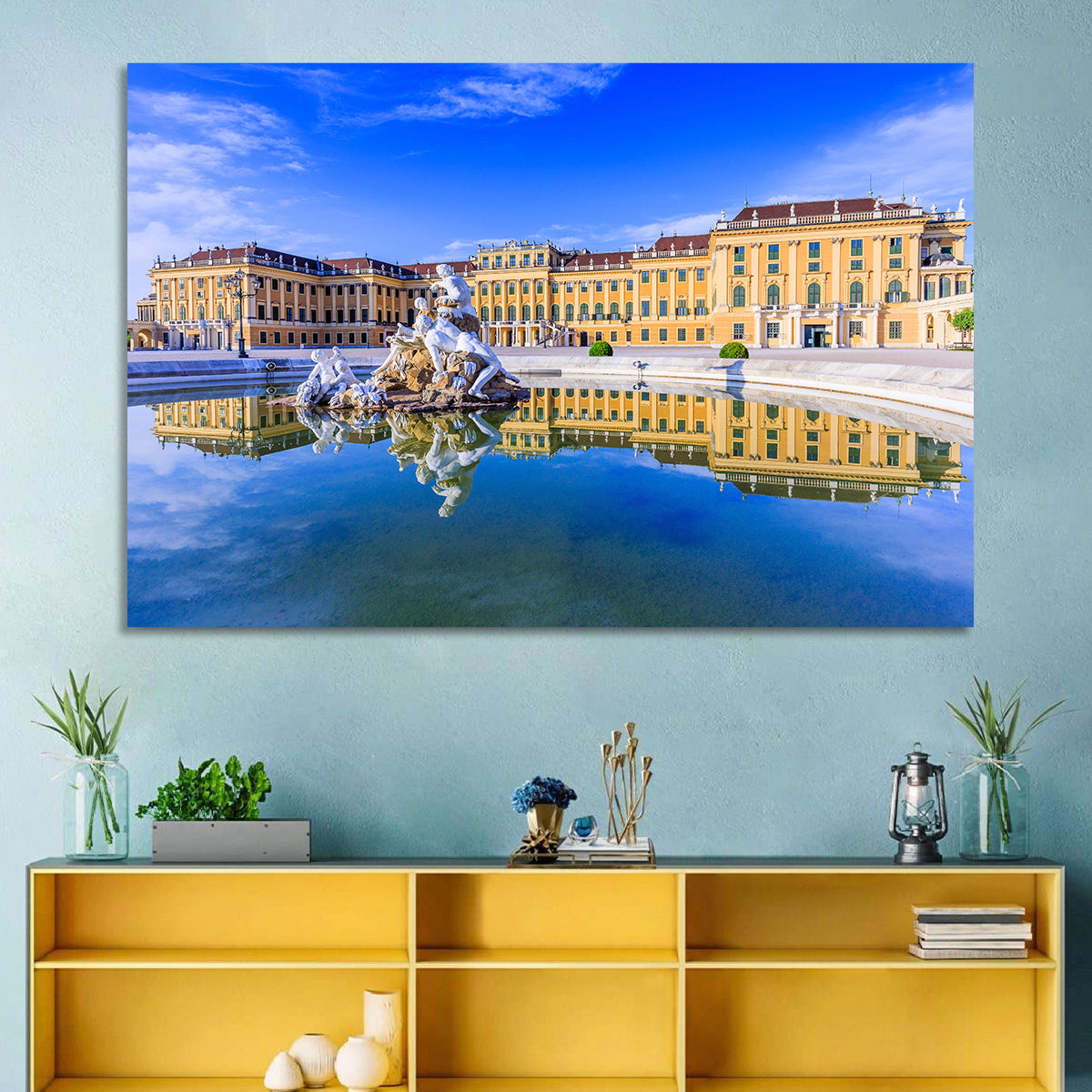 Schönbrunn Palace Fountain View Wall Art in a room, landscape