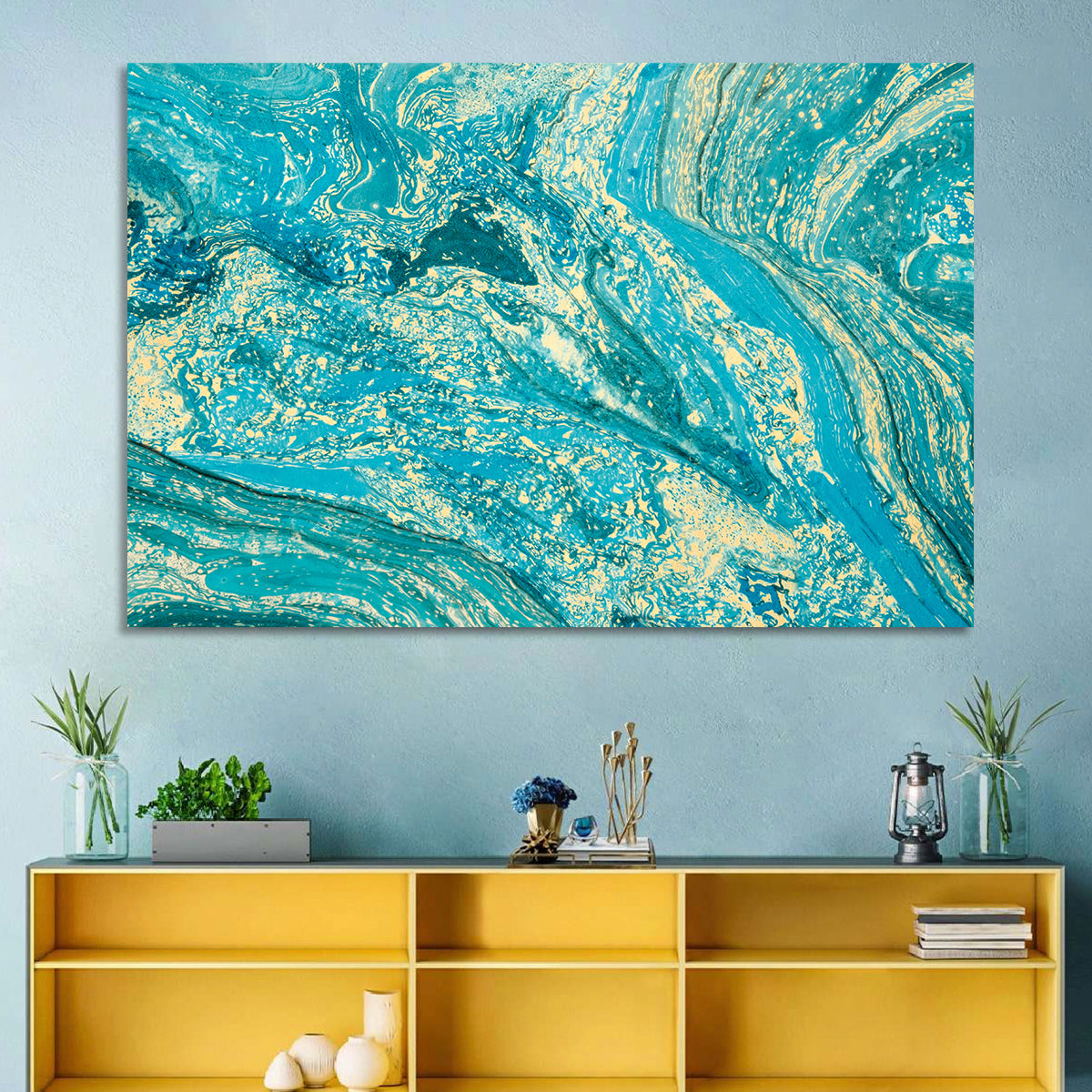 Teal Marble Swirls Abstract Wall Art