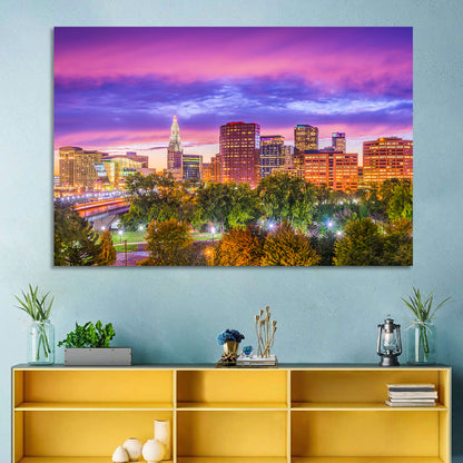 Hartford Skyline at Dusk Wall Art