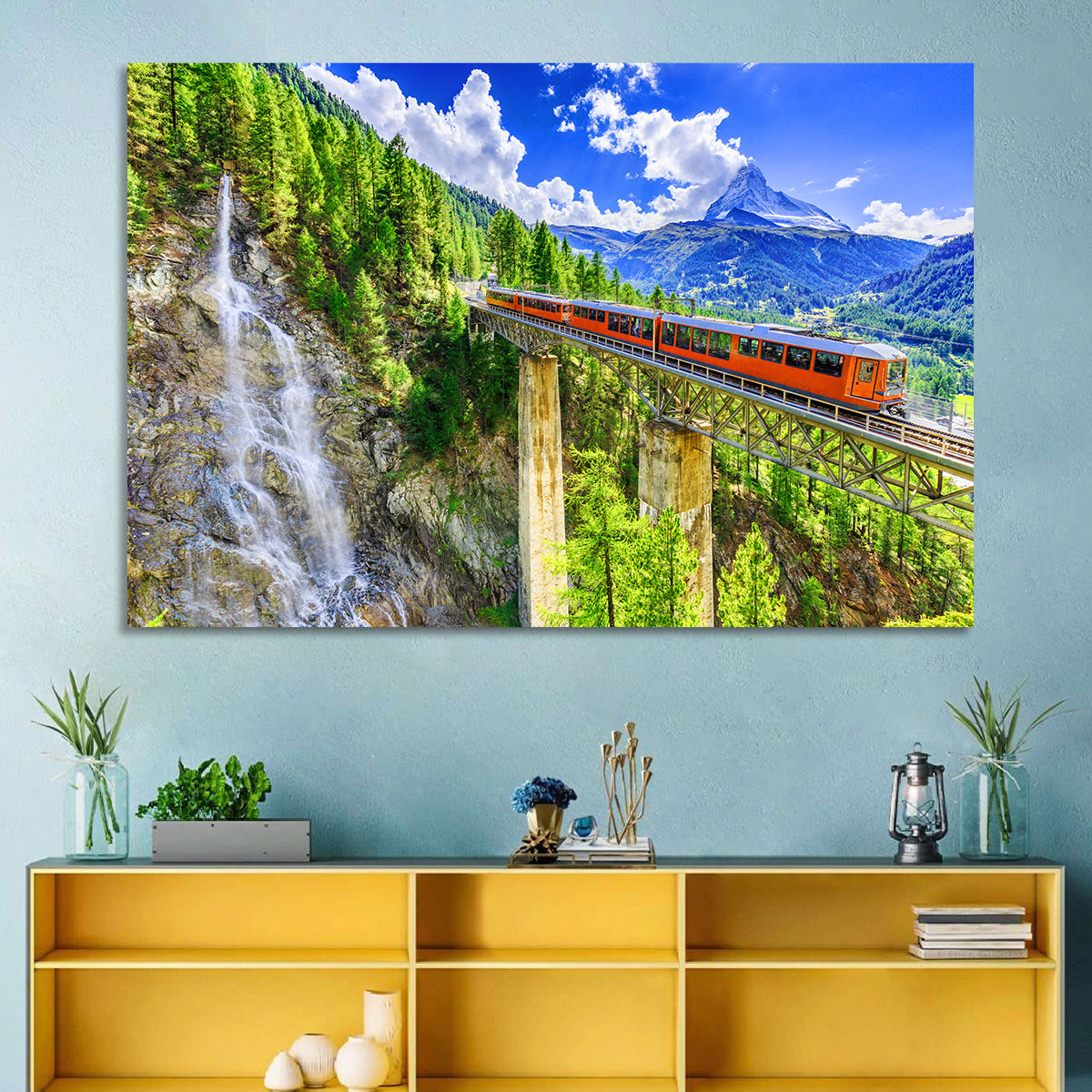 Gornergrat Tourist Train Wall Art in a room, landscape