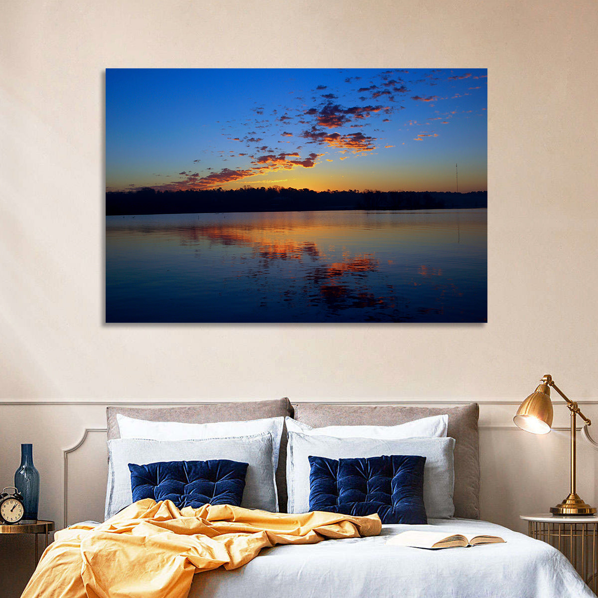 Lake Livingston Sunset Reflection Wall Art in a room, landscape