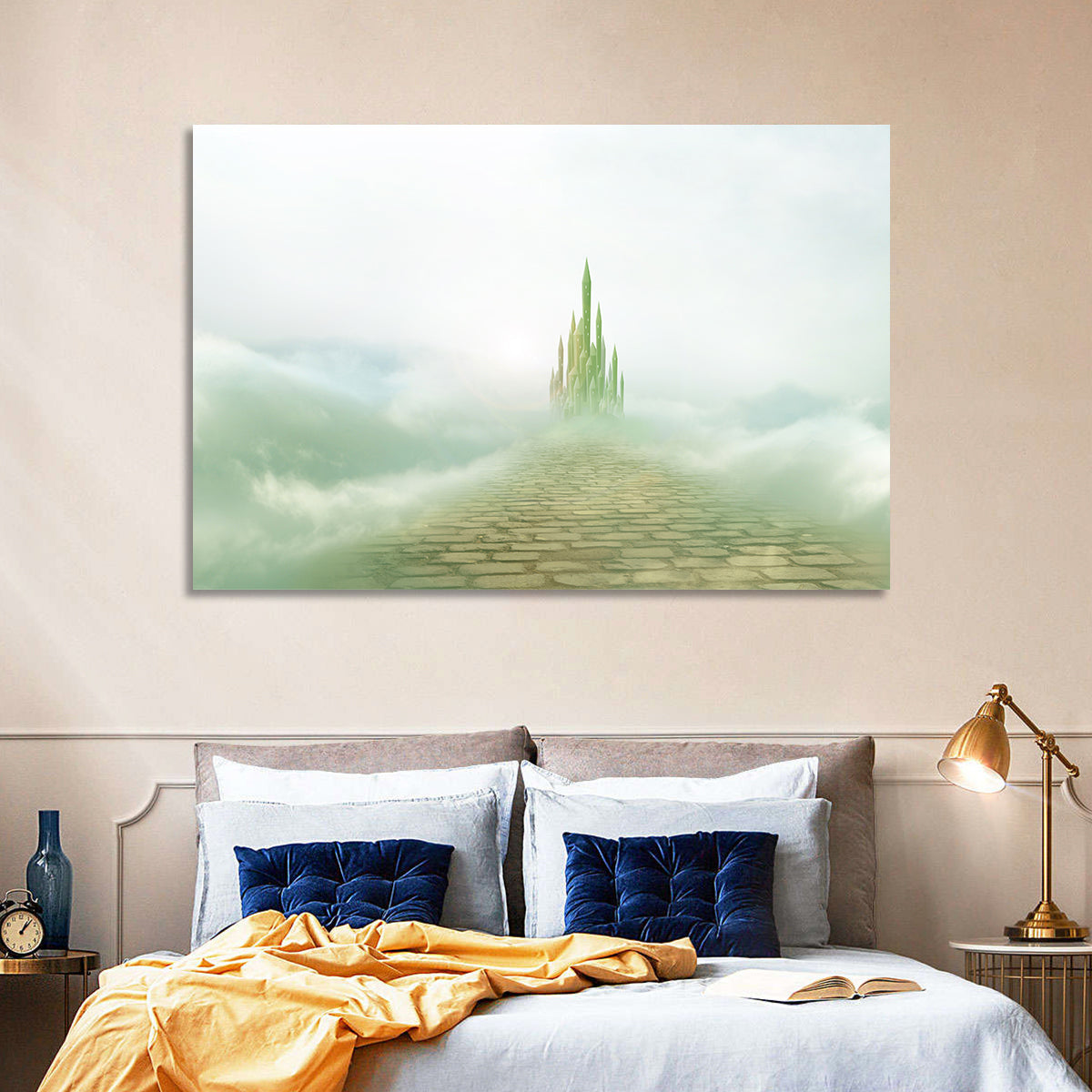 Cobblestone Path to Emerald Castle Wall Art in a room, landscape