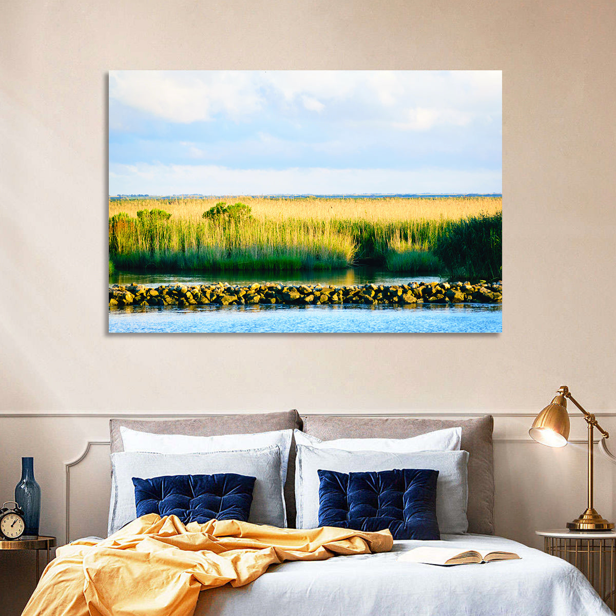 Louisiana Bayou Marsh at Golden Hour Wall Art in a room, landscape