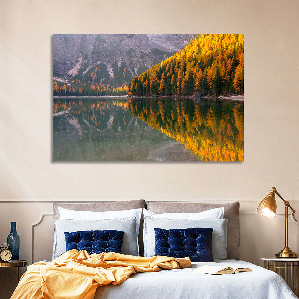 Braies Lake Golden Reflection Wall Art