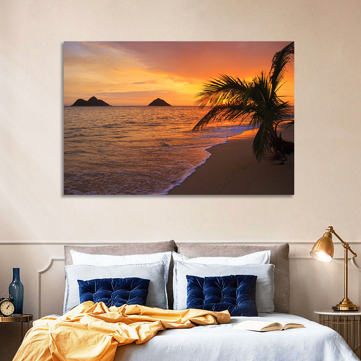 Lanikai Sunrise Over Na Mokulua Wall Art in a room, landscape
