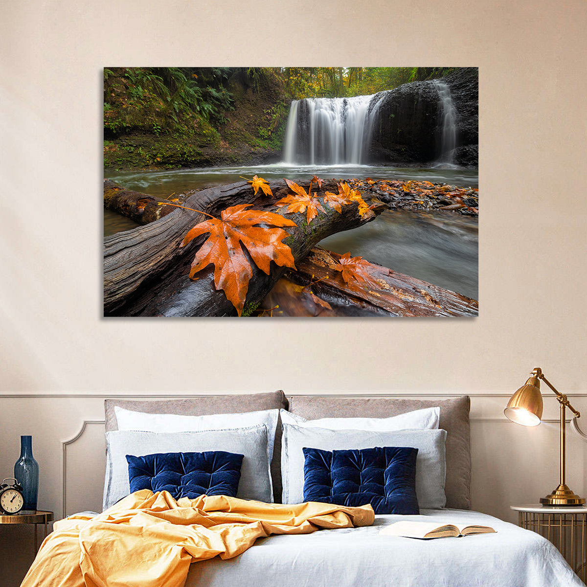 Clackamas Waterfall with Maple Leaf Wall Art