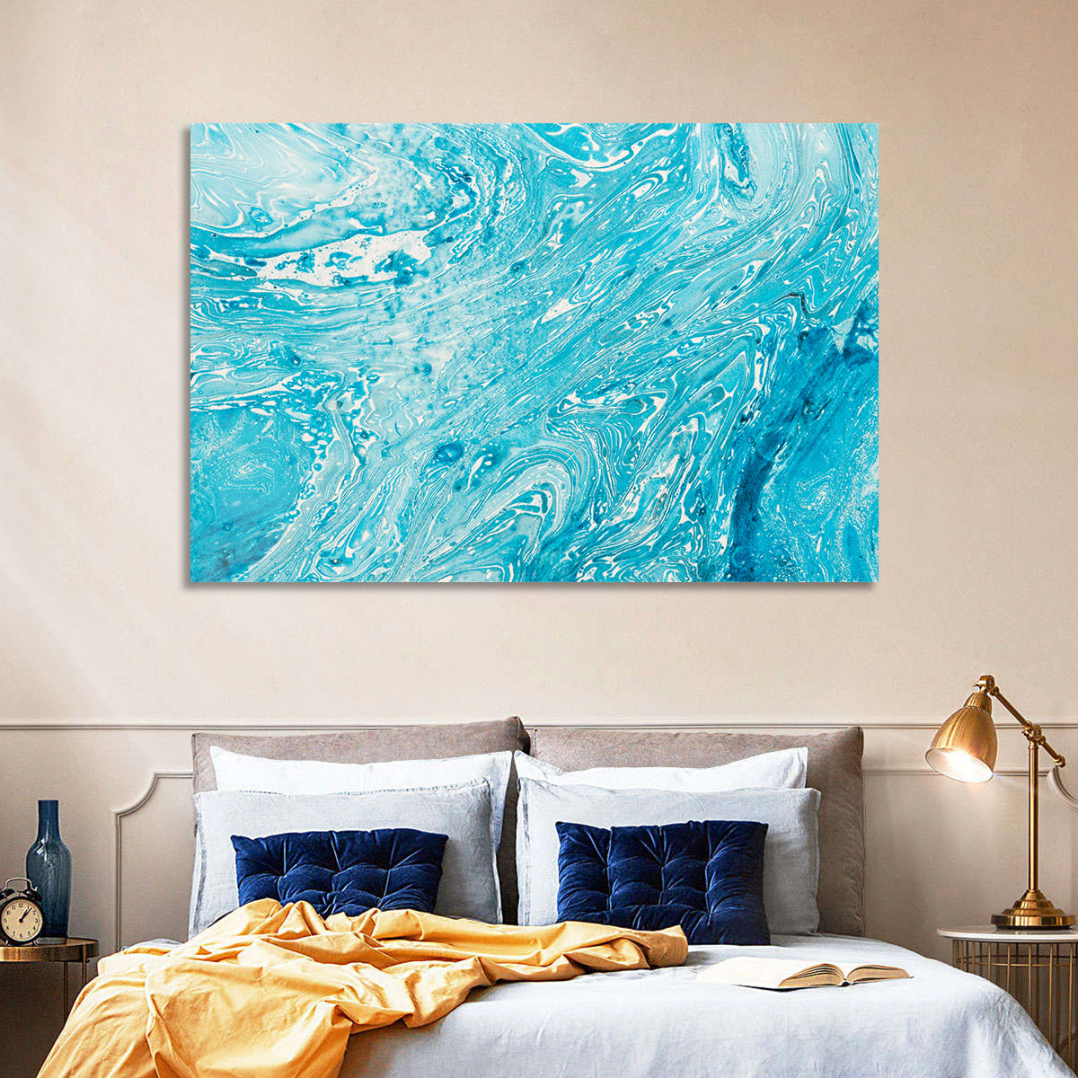 Cerulean Marbled Waves Wall Art