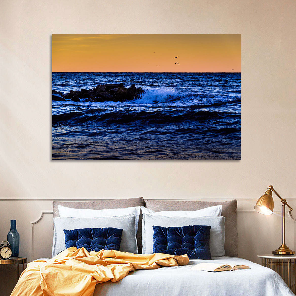 Marmara Sea Waves at Sunset Wall Art in a room, landscape