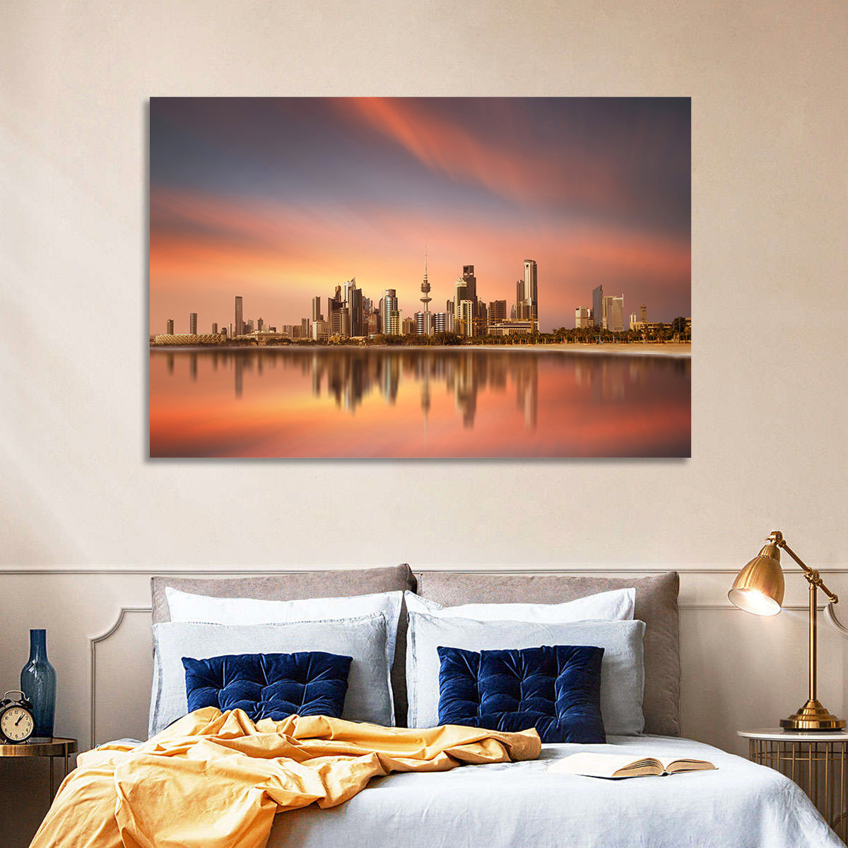 Kuwait City Skyline at Sunset Wall Art in a room, landscape