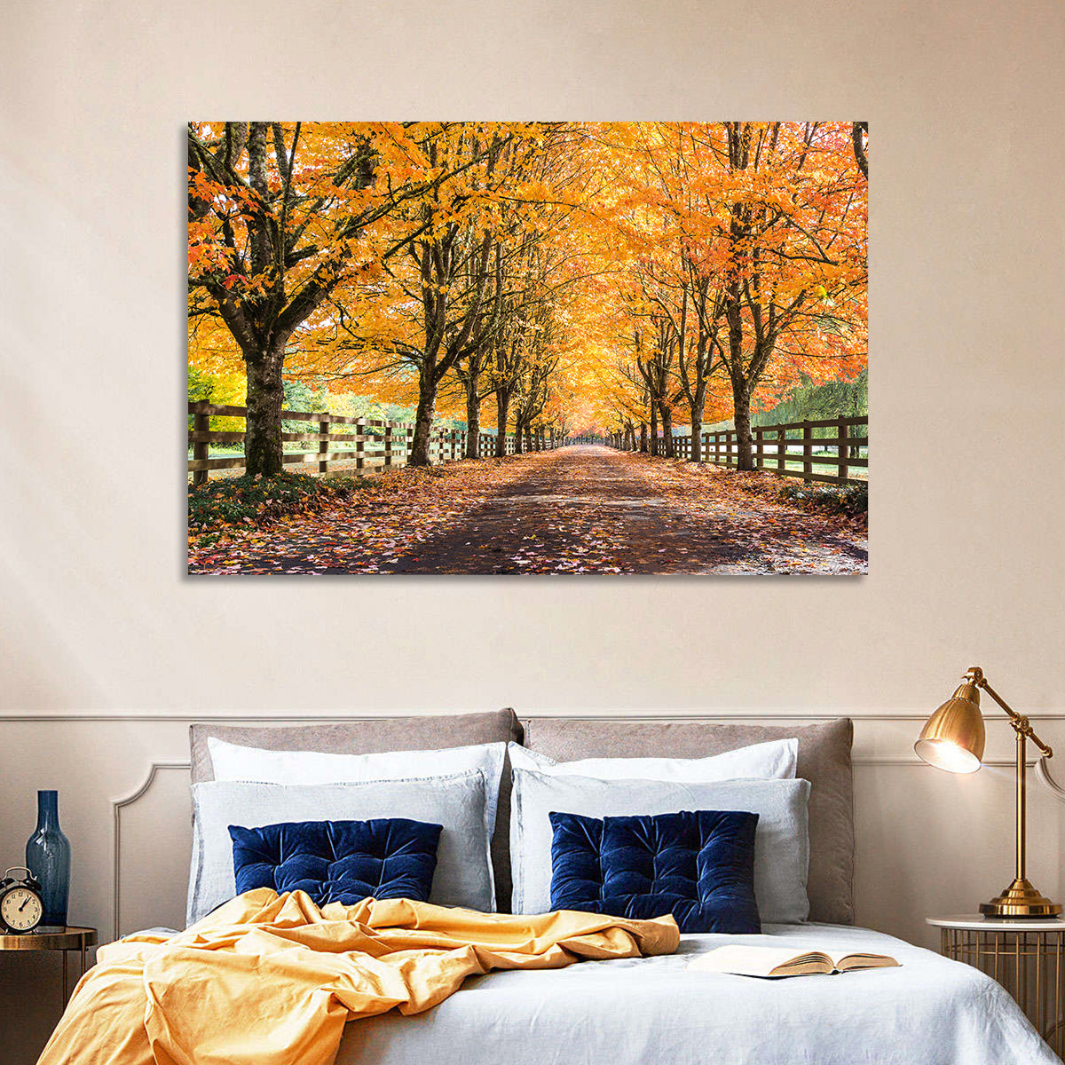 Maple Lane in Autumn Wall Art in a room, landscape