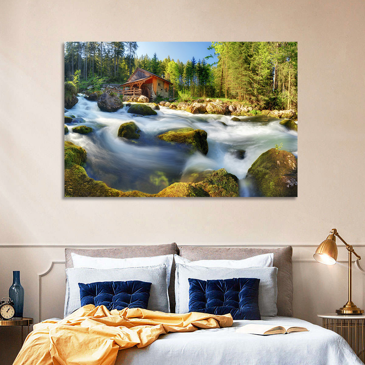 Salzburg Stream with Watermill Wall Art in a room, landscape