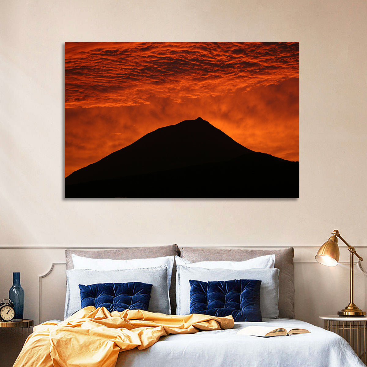 Pico Island Volcano Silhouette at Sunset Wall Art