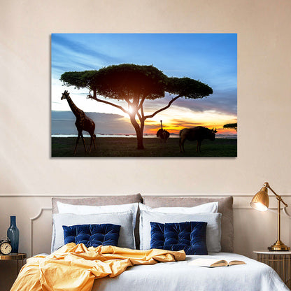 Savanna Silhouettes at Golden Hour Wall Art