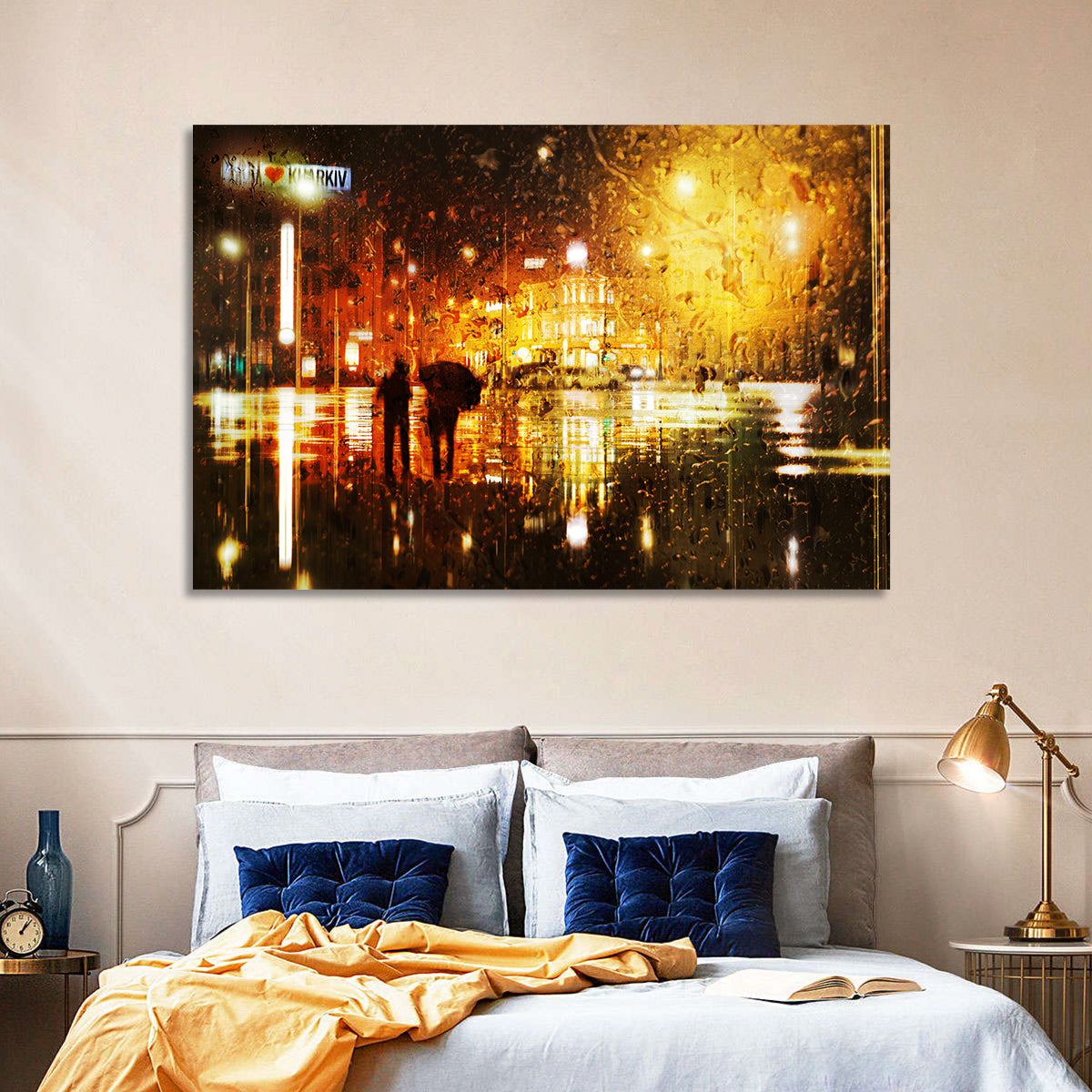 Rainy Night in Kharkiv Wall Art in a room, landscape