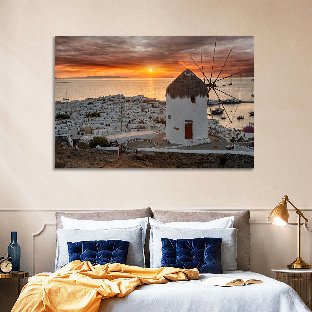Kato Mili Sunset, Mykonos Wall Art in a room, landscape