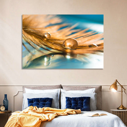 Golden Feather with Droplets Wall Art