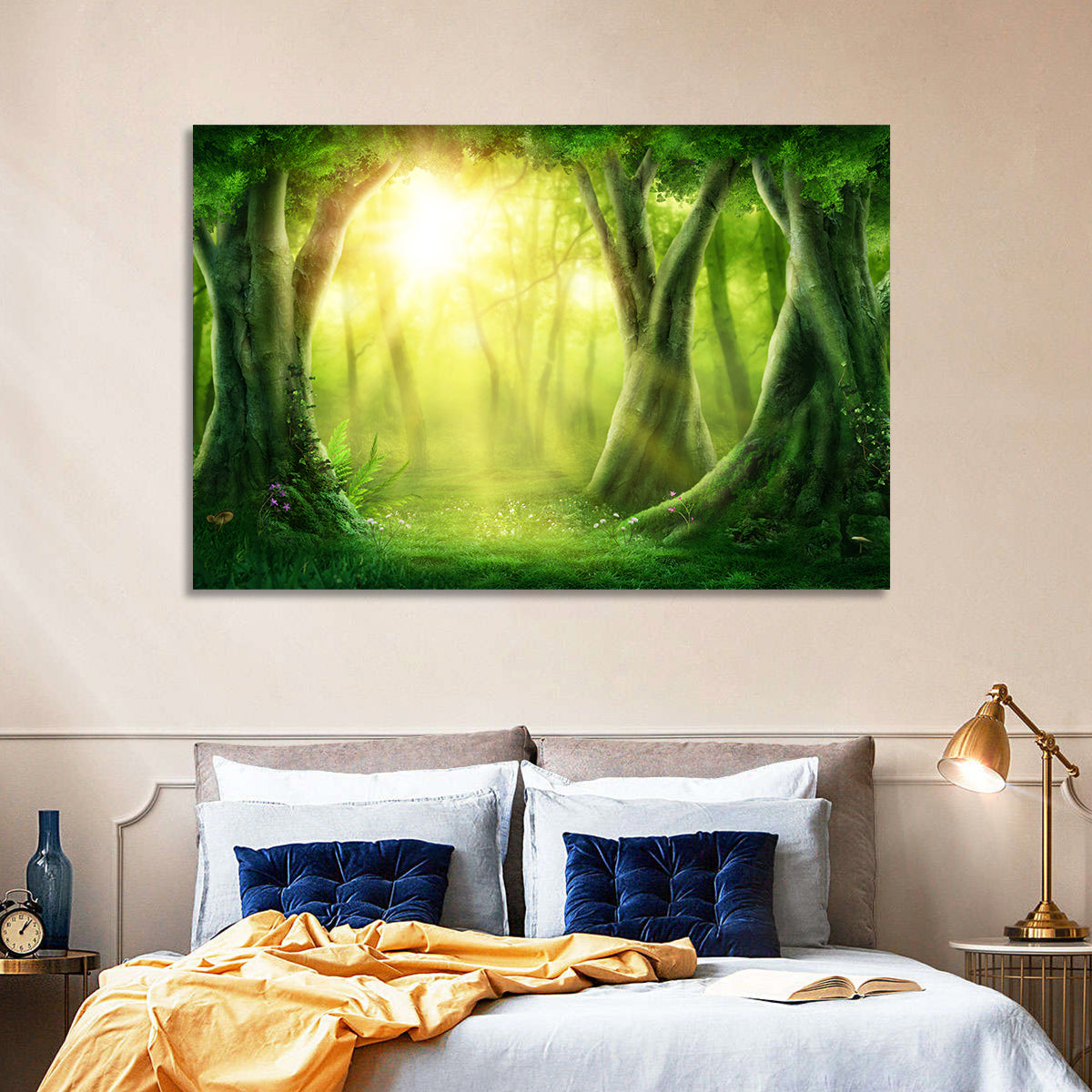 Enchanted Forest at Sunrise Wall Art in a room, landscape