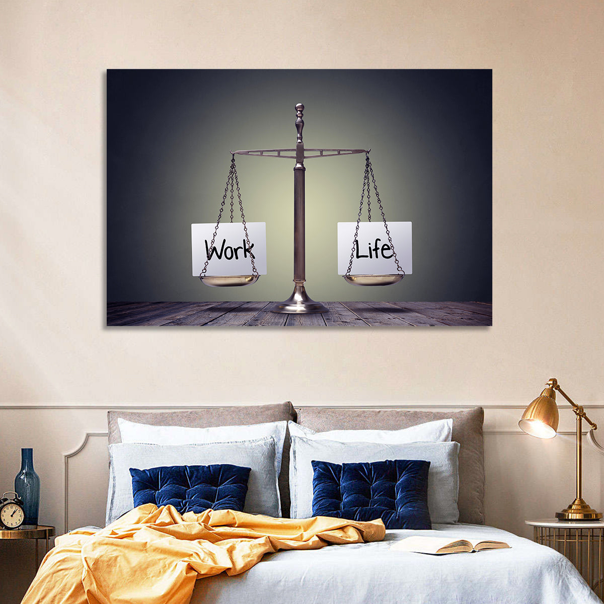 Metallic Scale: Work and Life Wall Art in a room, landscape
