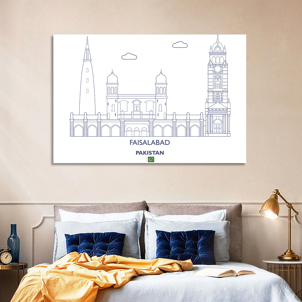 Faisalabad Clock Tower Skyline Wall Art in a room, landscape