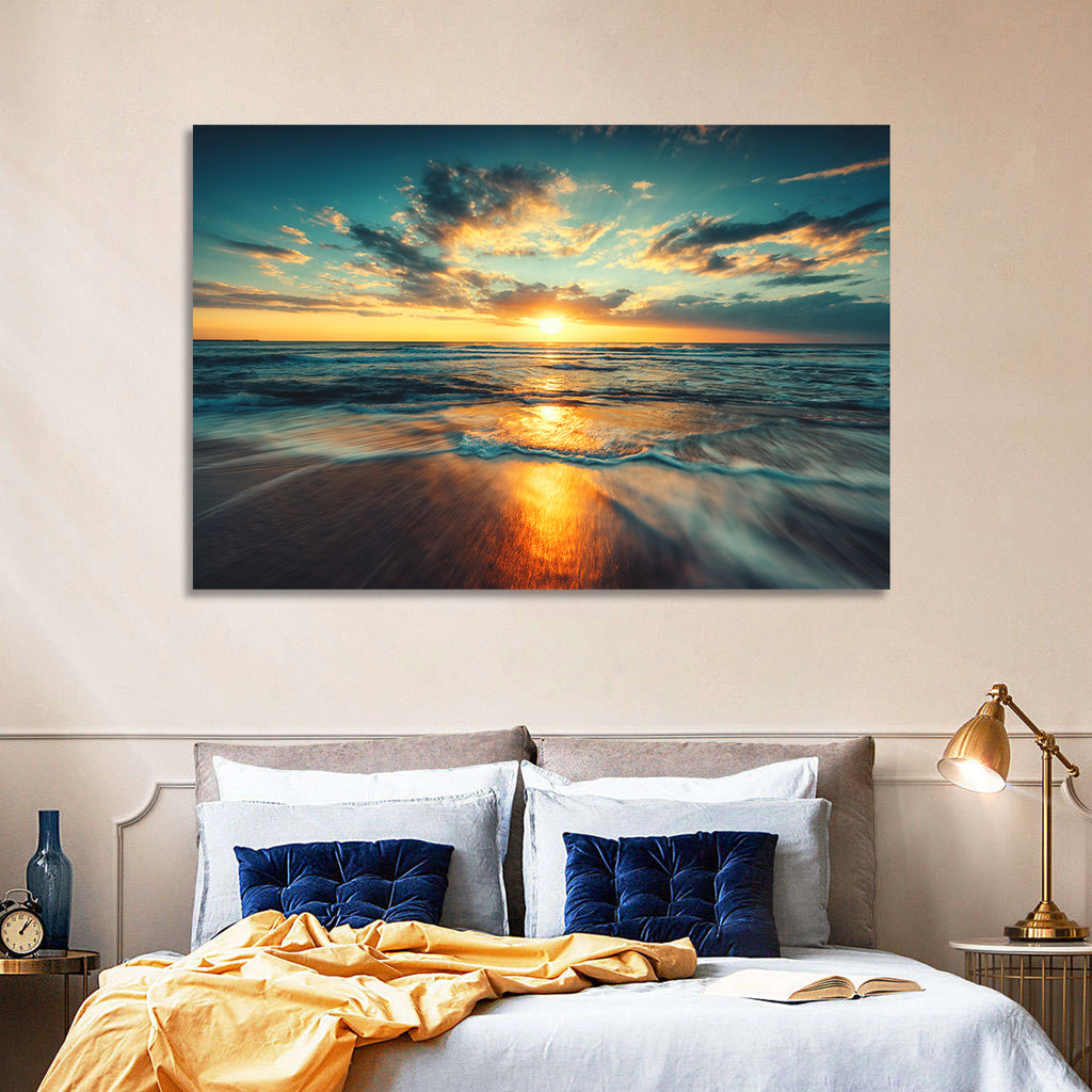 Sunlit Cloudscape Over Beach Wall Art