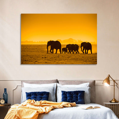 Elephant Family Silhouette Wall Art