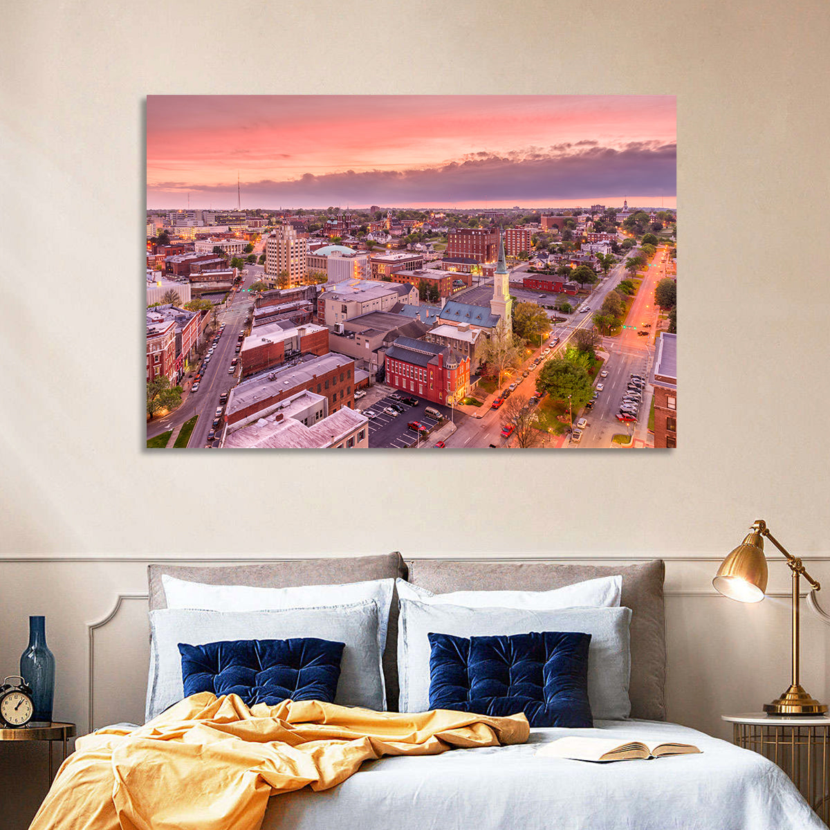 Church Spire at Dusk Wall Art in a room, landscape