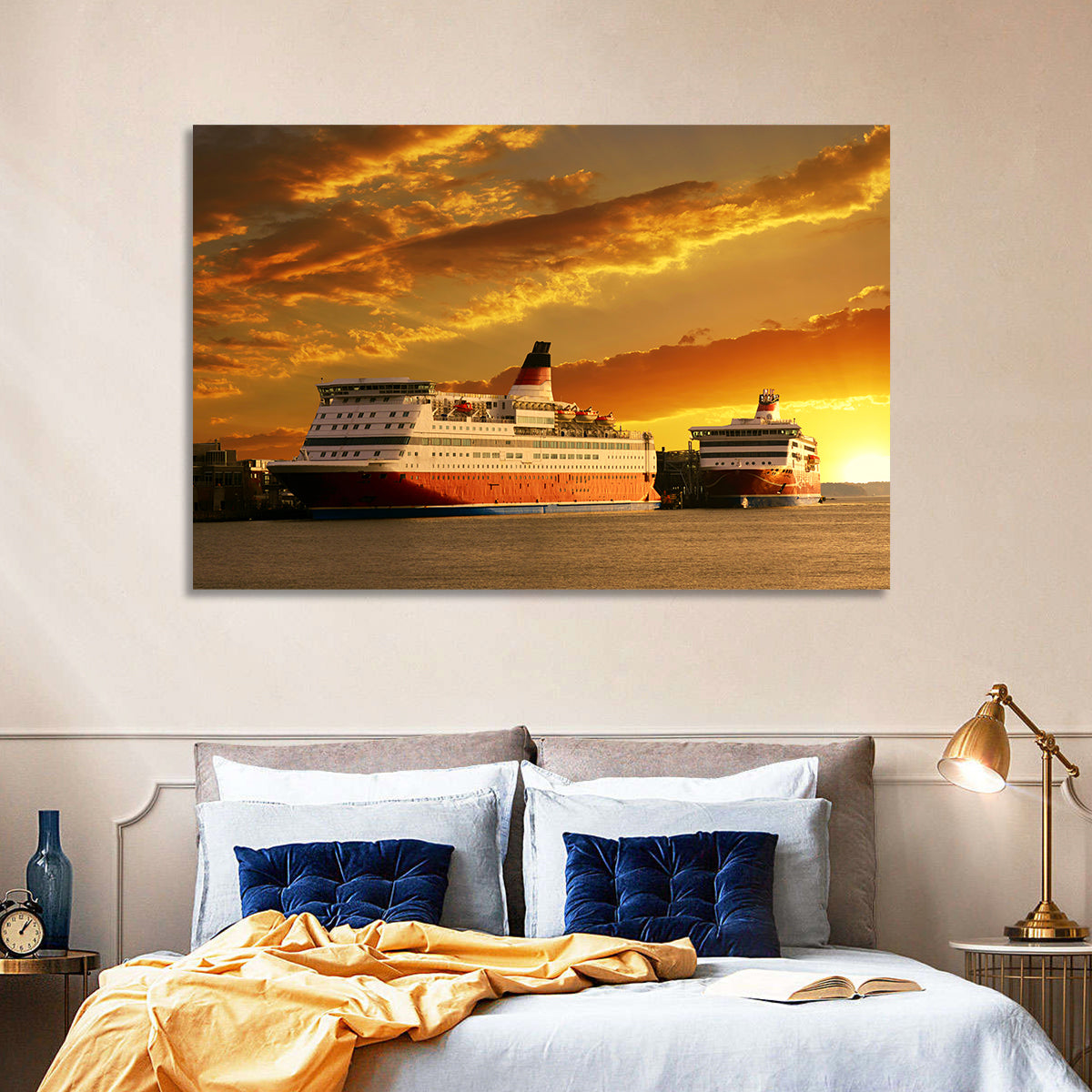 Red-hulled Cruise Ships at Dusk Wall Art