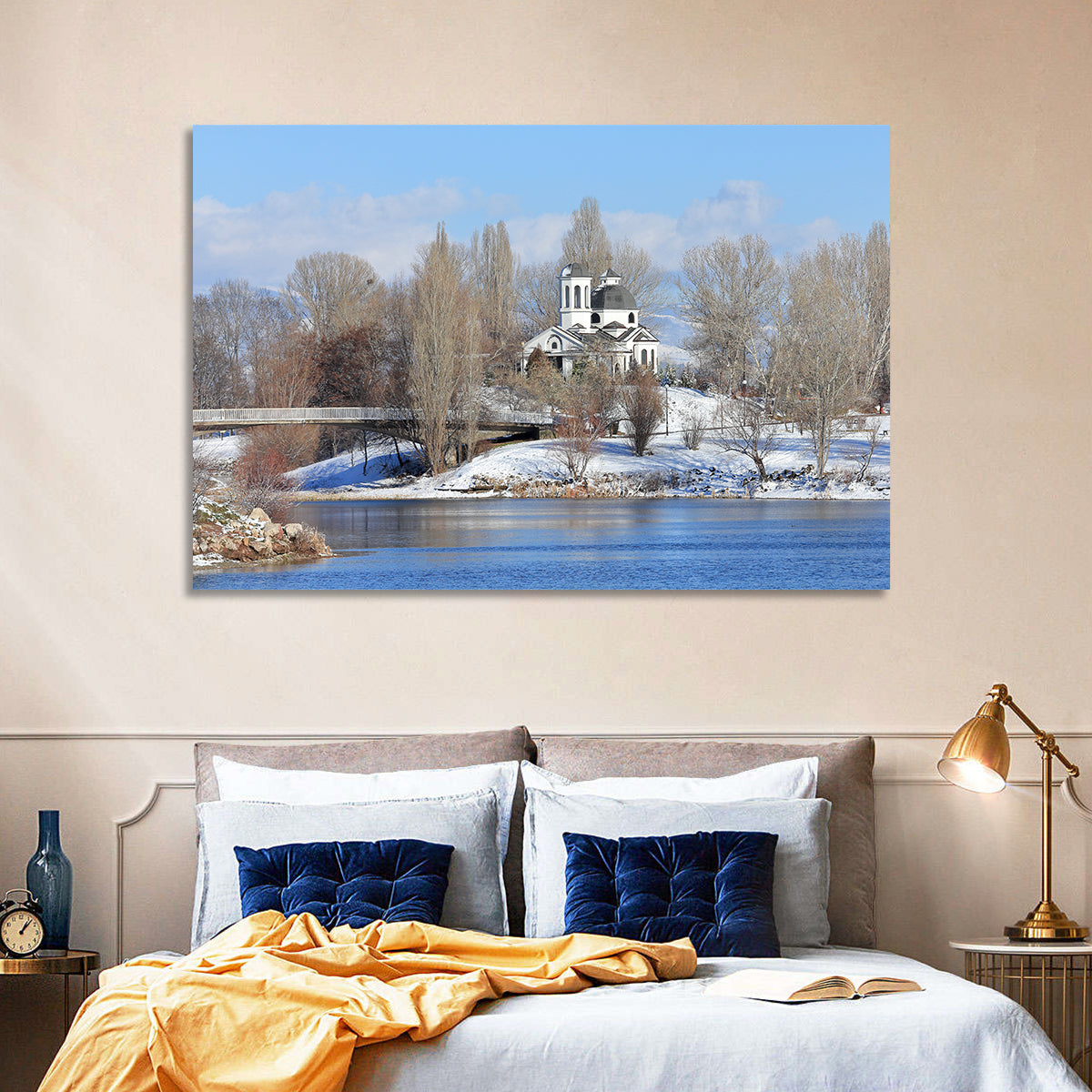 St Naum Ohridski Church by Lake Wall Art in a room, landscape