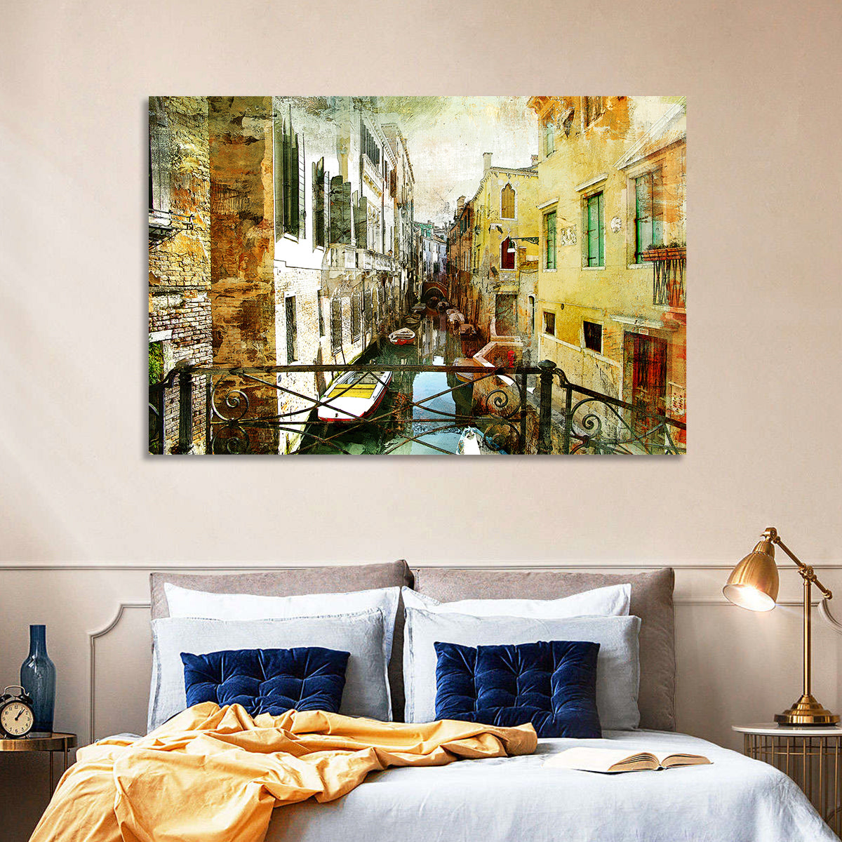 Venice Canal View Wall Art in a room, landscape