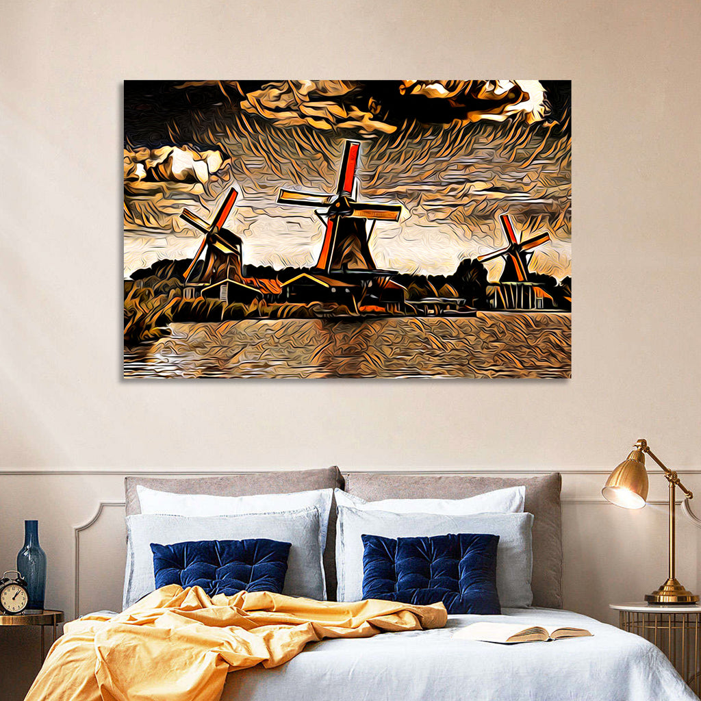 Retro Windmills at Sunset Wall Art