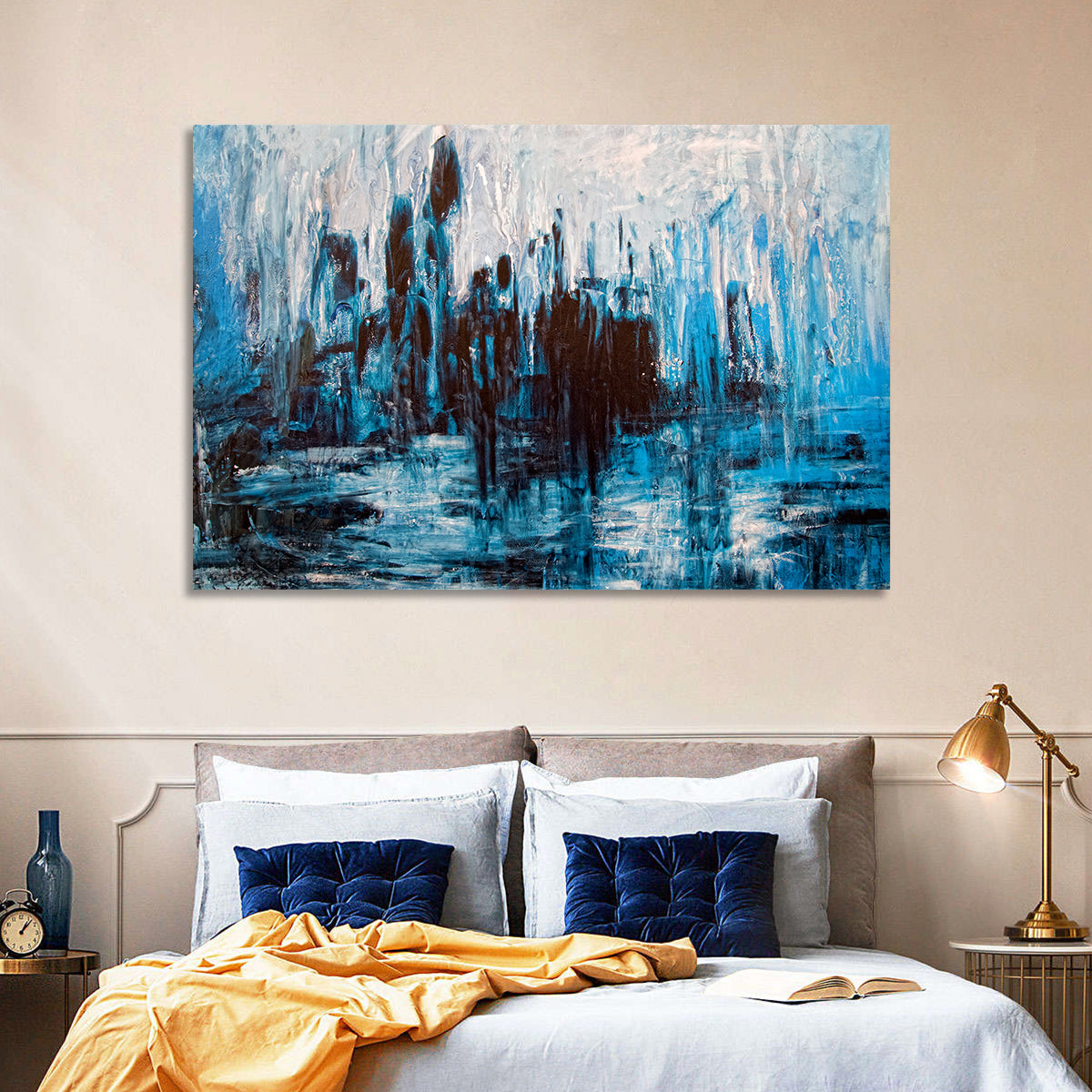 Rainy Abstract Skyline Reflection Wall Art