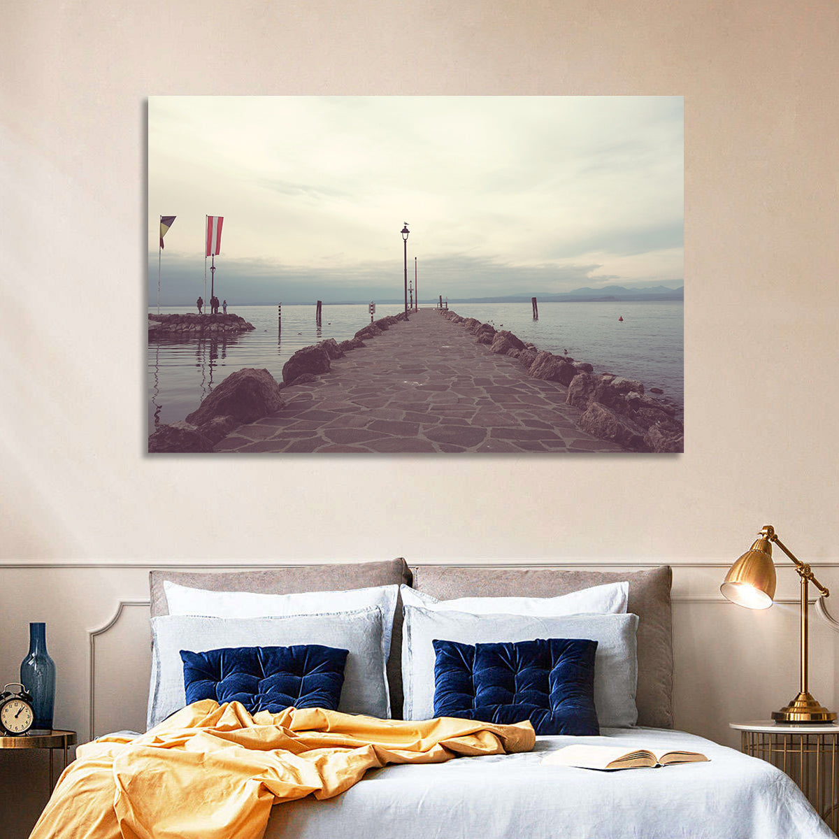 Stone Pier at Lake Garda Wall Art in a room, landscape