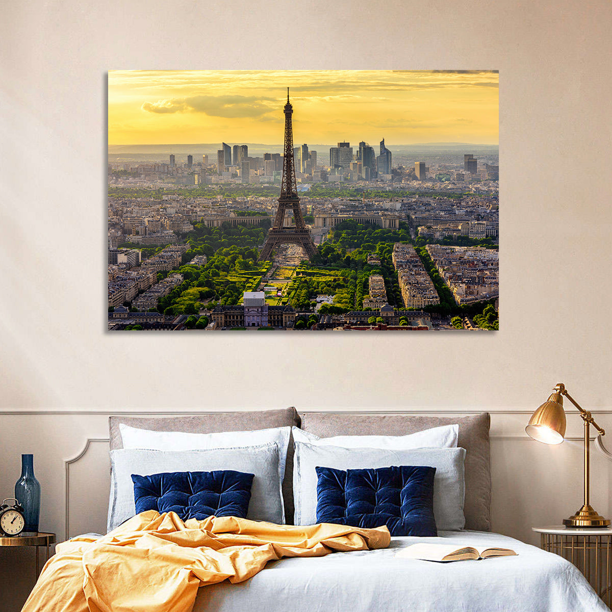 Eiffel Tower at Golden Hour Wall Art in a room, landscape