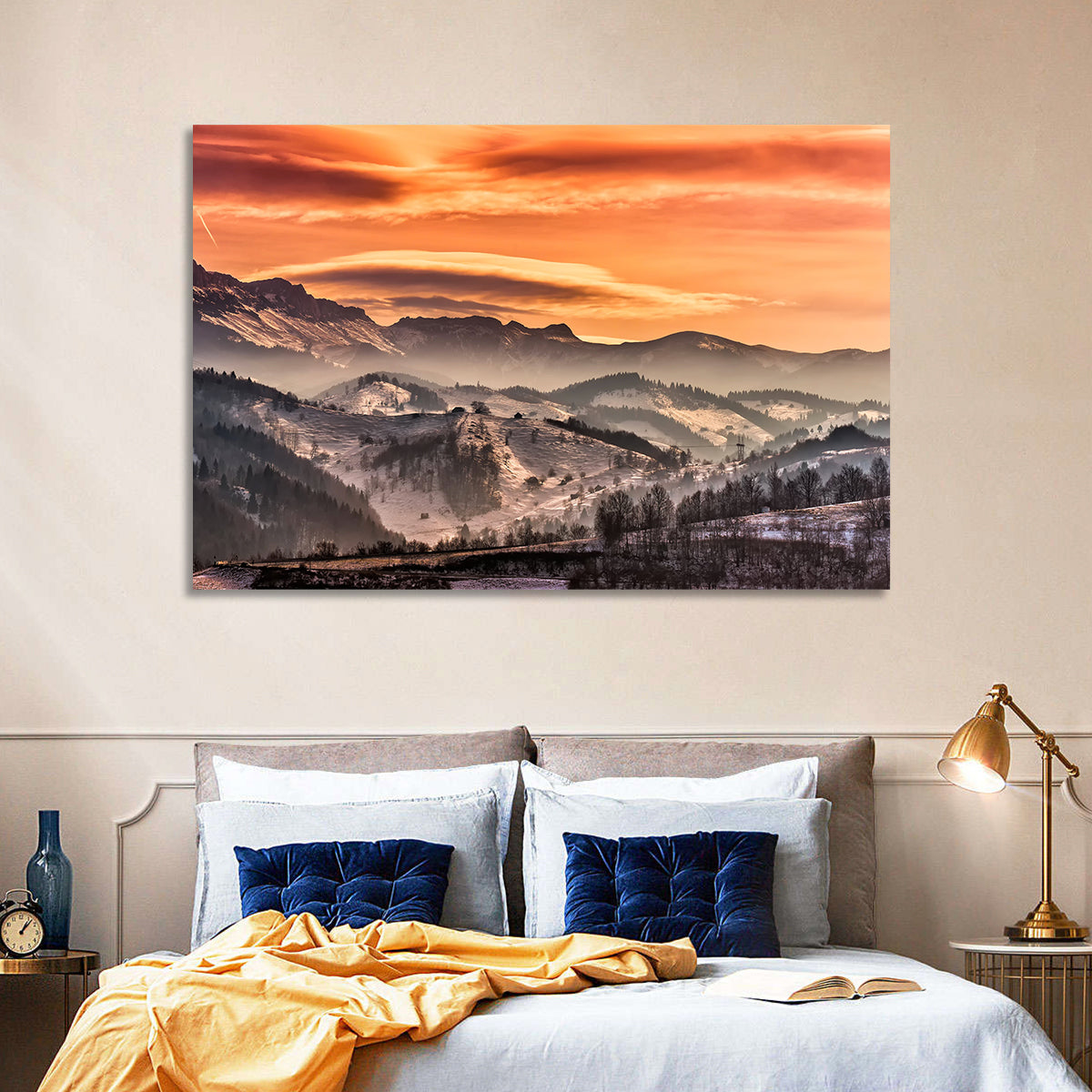 Pestera Mountain Sunrise Wall Art in a room, landscape