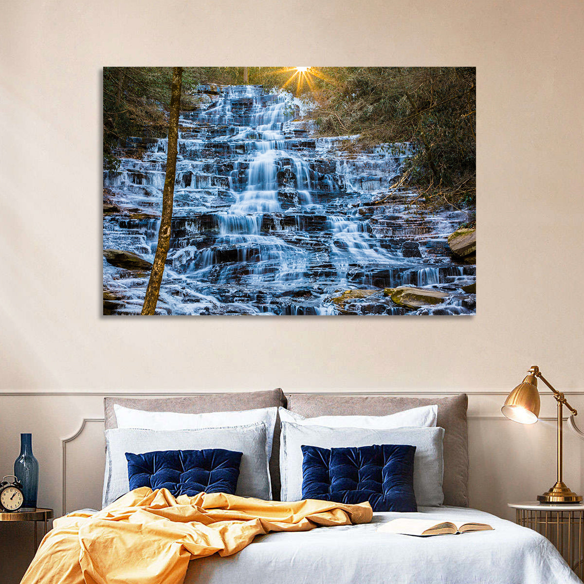 Minnehaha Falls Winter Cascade Wall Art in a room, landscape