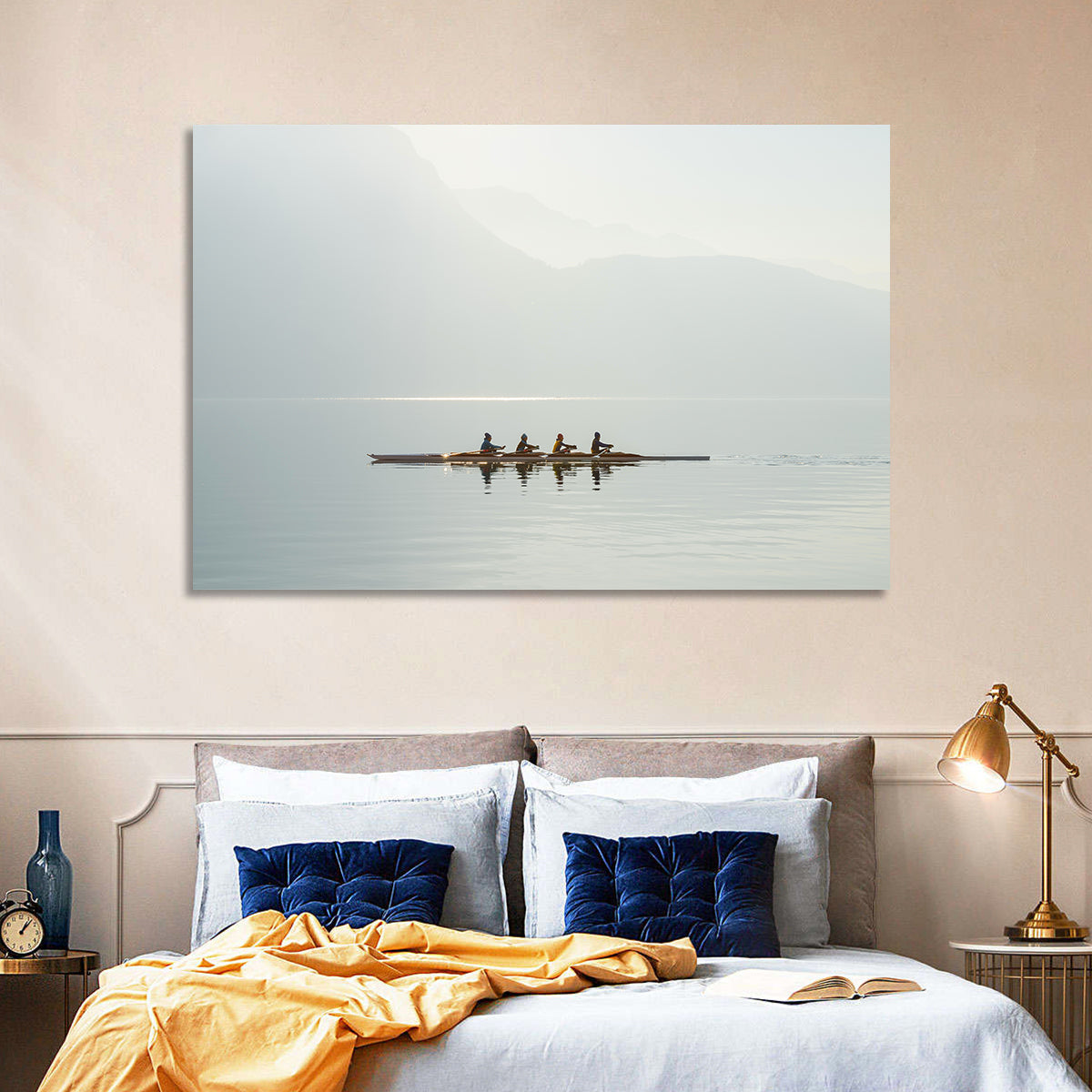 Four Rowers on Lake Lugano Wall Art in a room, landscape