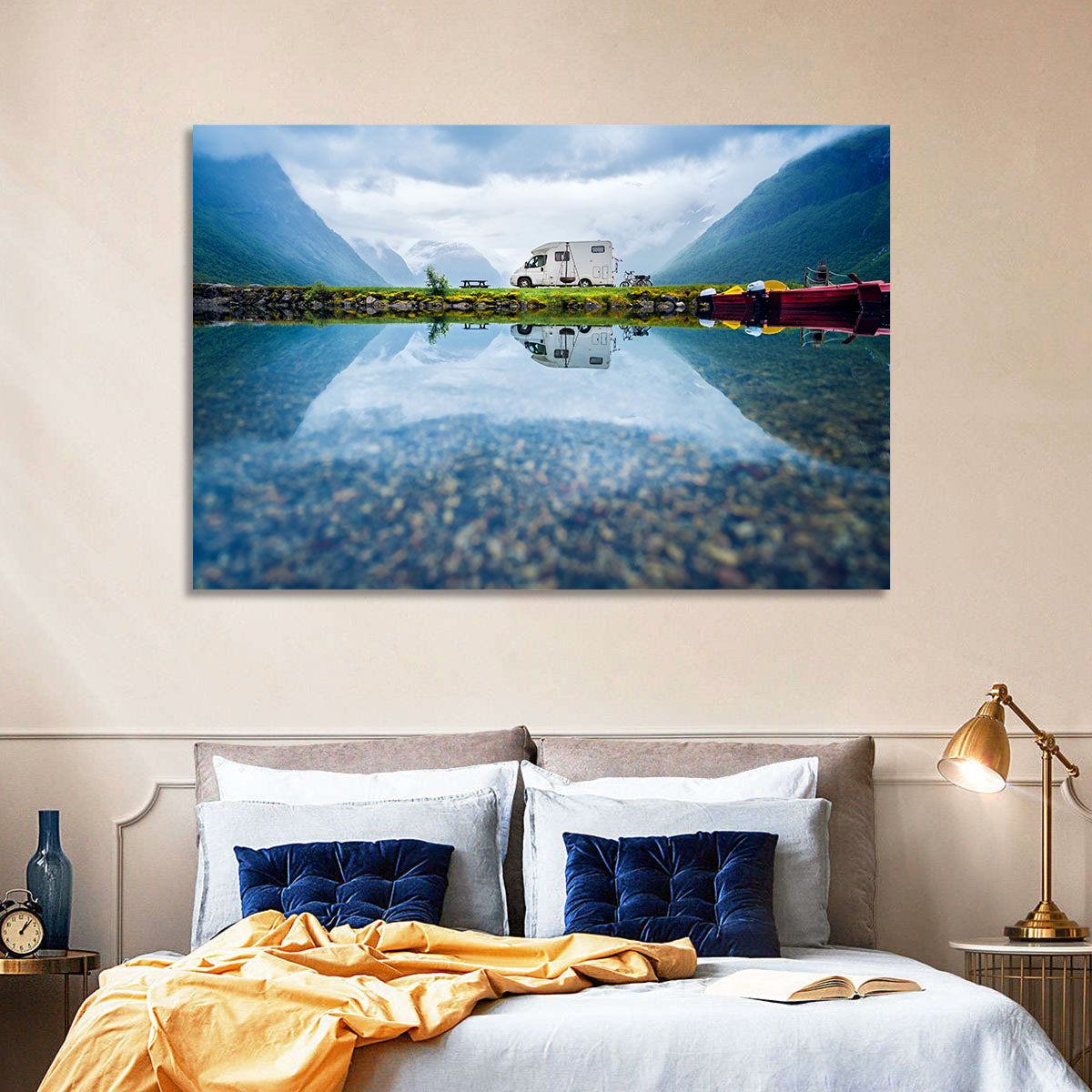 Motorhome by Mountain Lake Wall Art