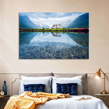 Motorhome by Mountain Lake Wall Art