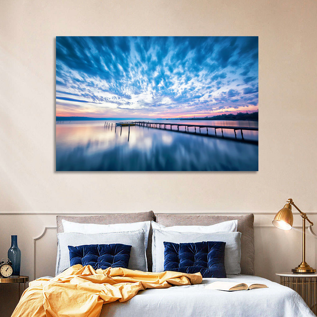 Cloudy Lake Pier at Dusk Wall Art
