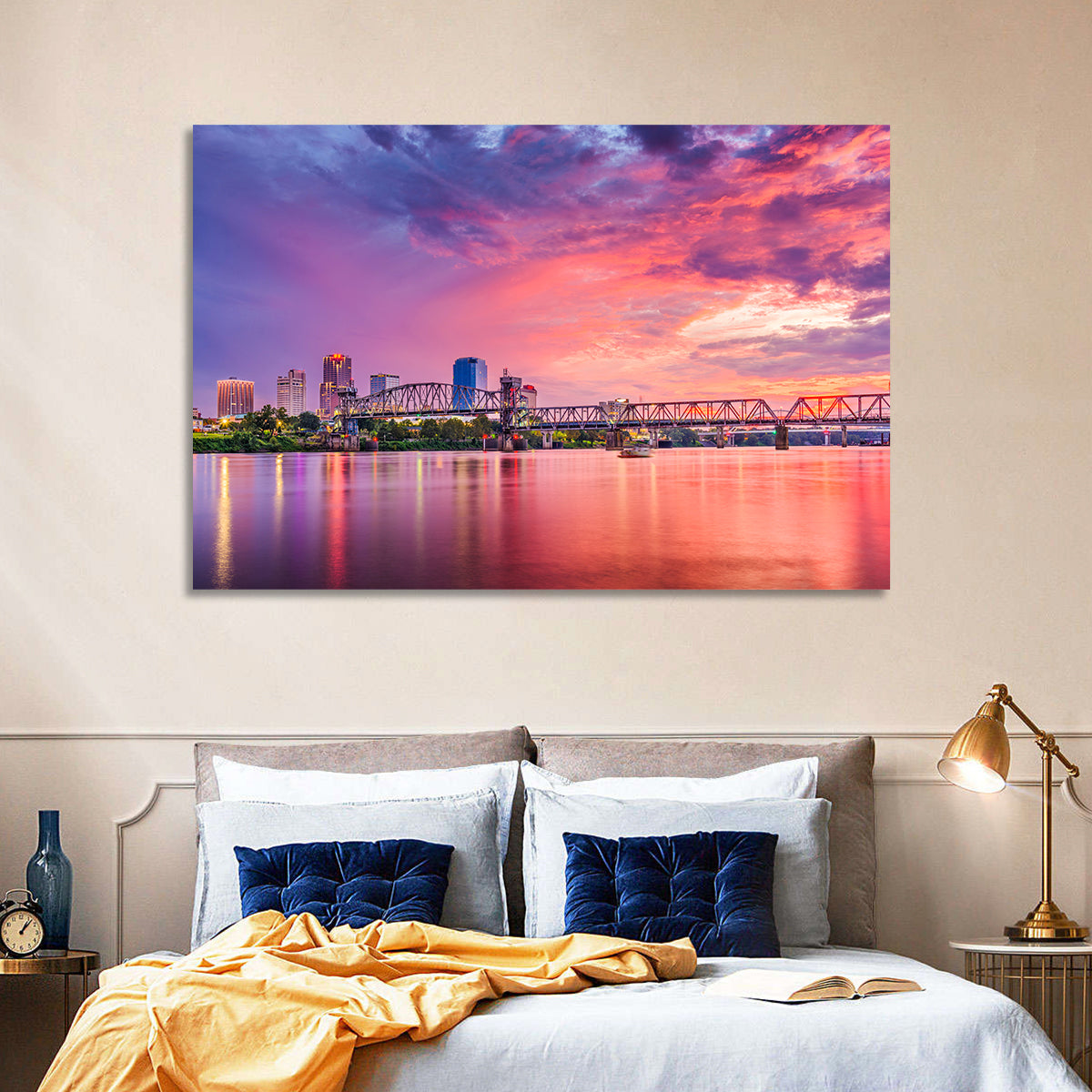 Little Rock Sunset Skyline Wall Art in a room, landscape
