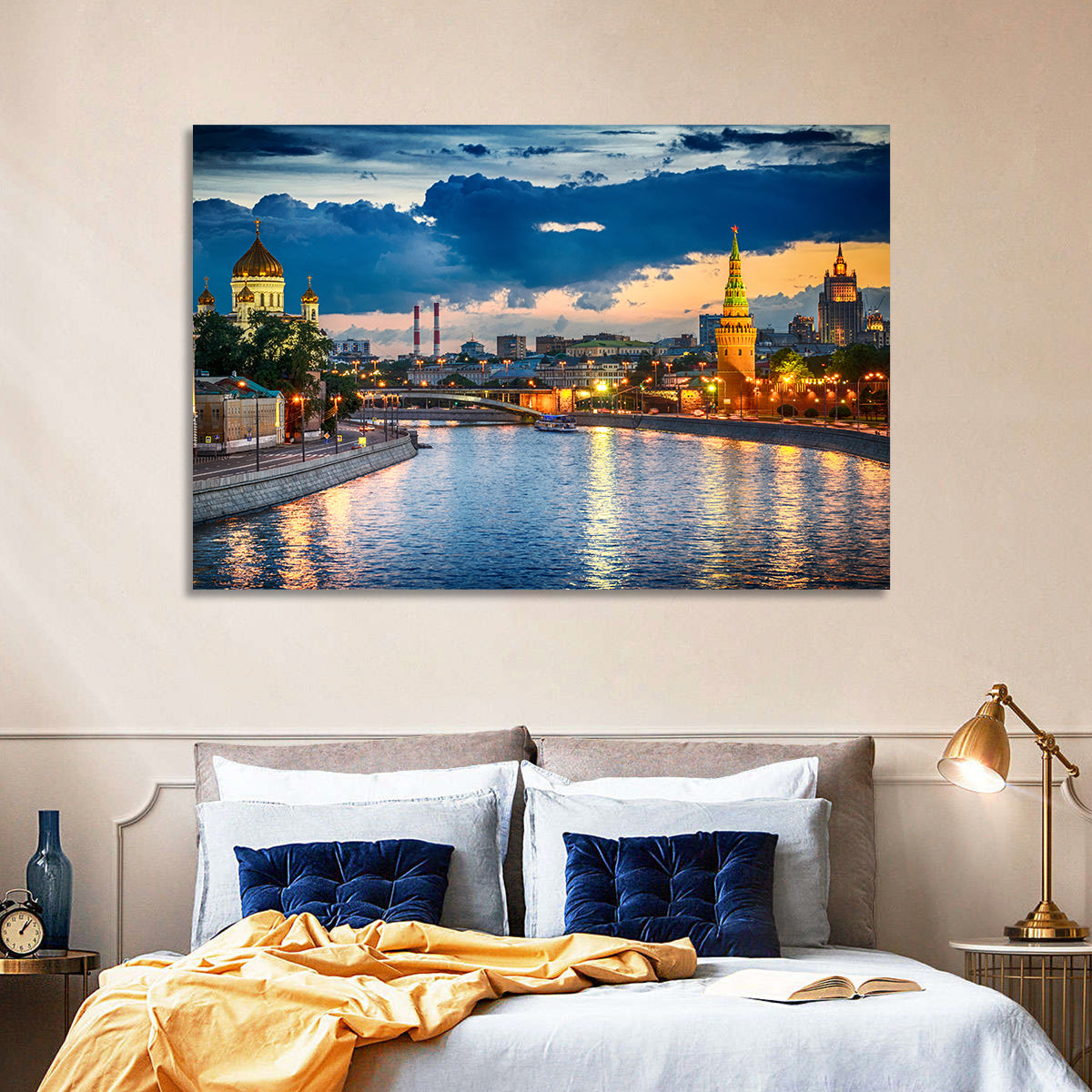 Kremlin on the Moskva River Wall Art in a room, landscape