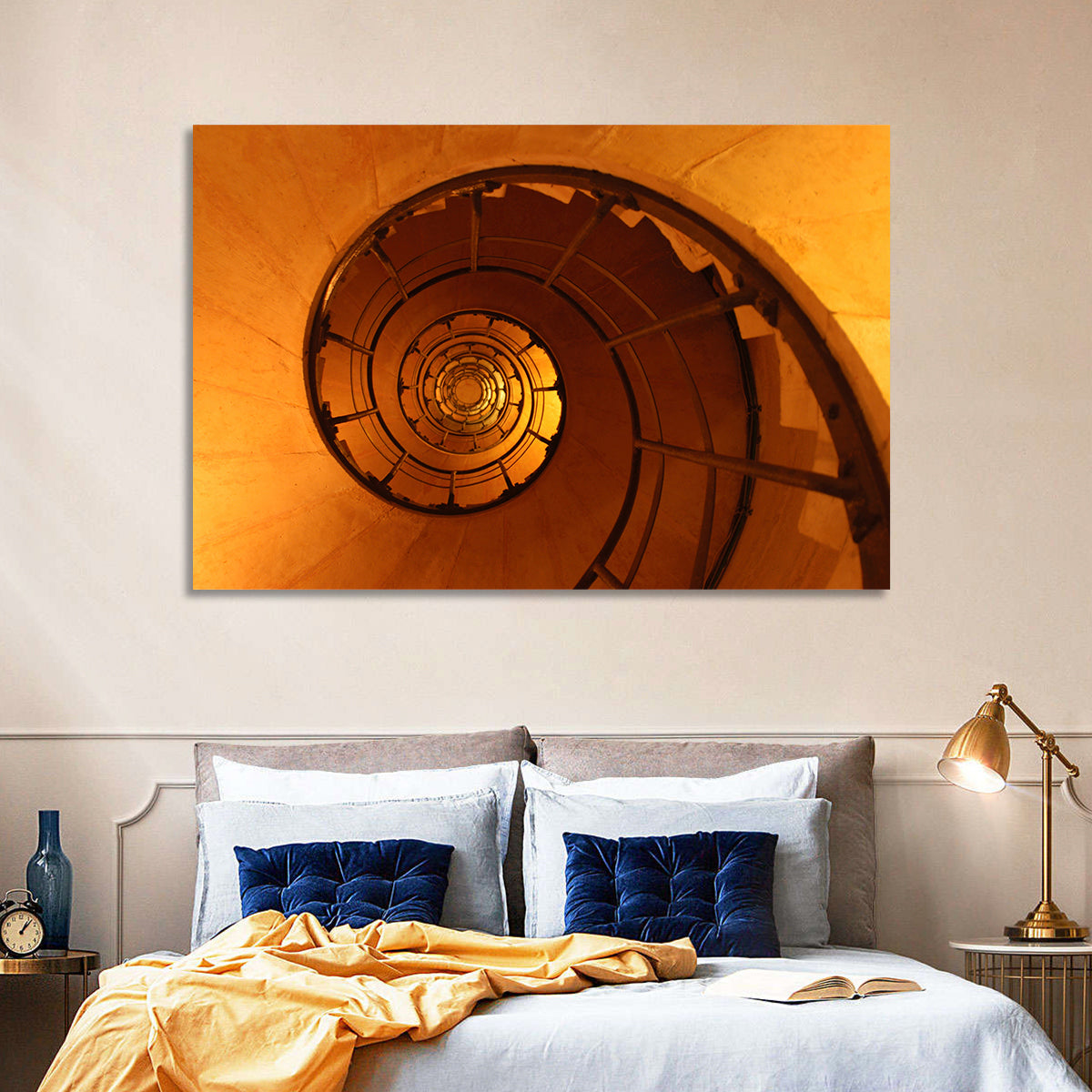 Vortex Spiral Staircase Wall Art in a room, landscape