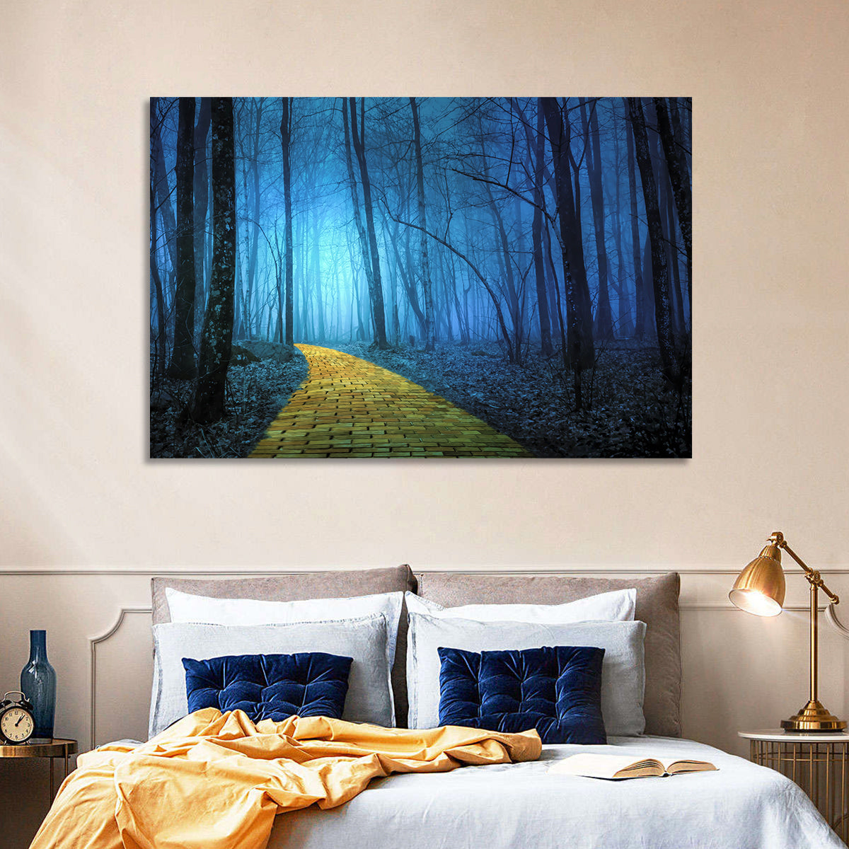Misty Yellow Brick Road Wall Art in a room, landscape